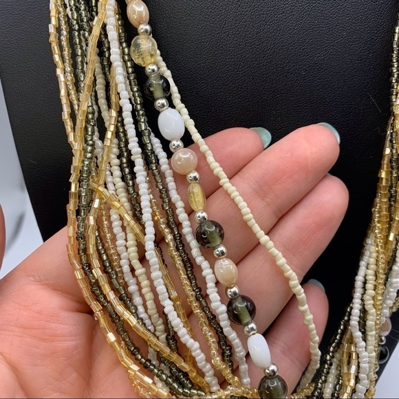 White and Beige Multi Strand Long Necklace - Picture 2 of 7